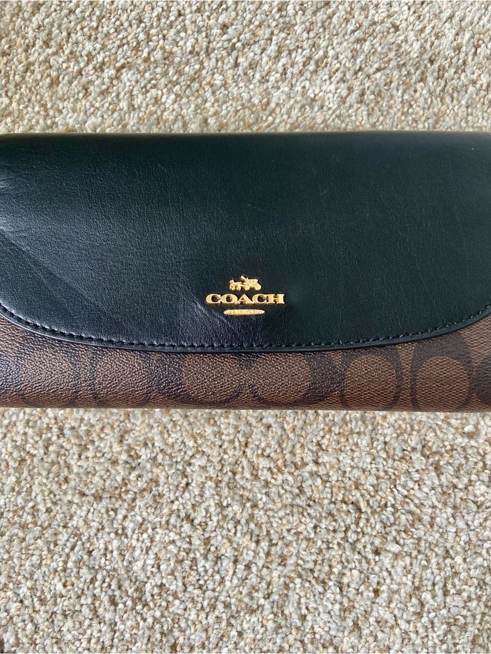 COACH Signature Slim Envelope Wallet Brown Black Leather Long Flap Clutch - Picture 2 of 13